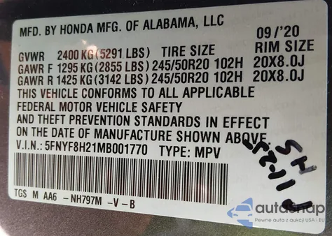 2021 Honda Passport Awd Sport from USA, damaged, VIN 5FNYF8H21MB001770